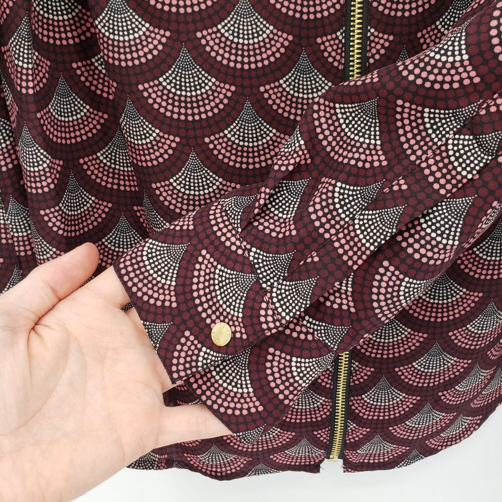 MICHAEL KORS Gold Zipper Front Roll Tab Ombre Dot Pink Maroon Blouse Career M - Picture 4 of 7